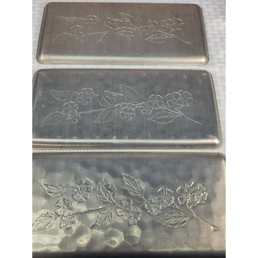 Aluminum Hand-wrought Trays VTG Embossed Floral Design Dogwood Flowers  1950s